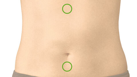 Grafik zeigt die Massagepunkte für eine Bauchmassage um Blähungen zu lösen und die Darmtätigkeiten anzuregen