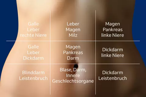 Schaubild zur Lokalisation von Bauchschmerzen